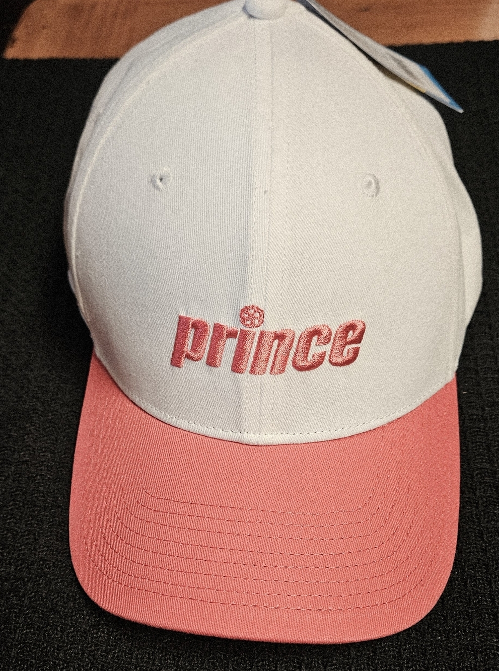 Prince Mens Pickleball White Cap with Red Brim and Embroidered Logo